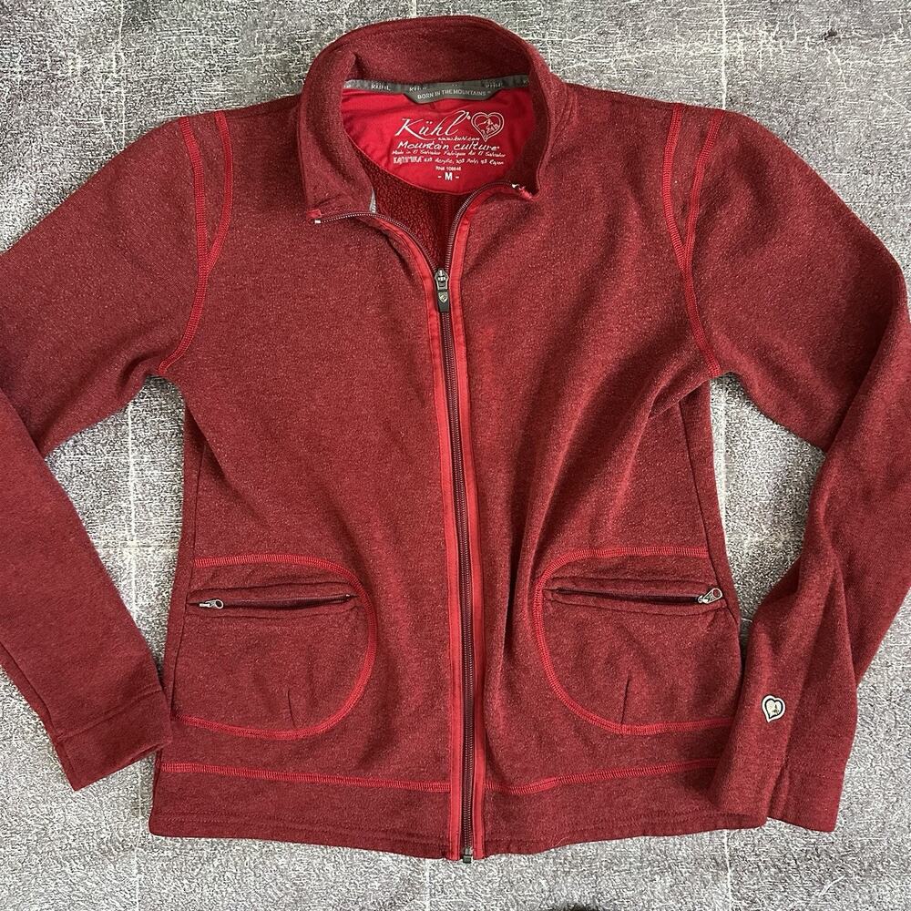 Women's Kuhl Heather Cherry Red Kashmira Fleece Full Zip Up Hiking Jacket Sz M